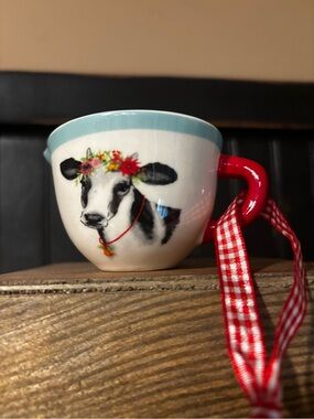 Pioneer Woman ceramic cow Christmas Ornament